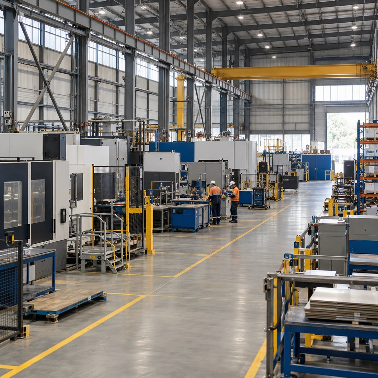 Factory workstation with tools and protective equipment
